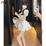 Autumn White Sweet Mini Dress Women Lace Patchwork Sexy Korean Party Dress Female Pink Casual Kawaii Princess Gothic