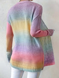 And Winter Sweater Women's Cardigan Coat Rainbow Tie-Dyed Mahjong Long-Sleeved