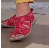 New Roman Slope Heel Sandals Round Head Magic Stick Retro Large-Size Beach Solid Sandals