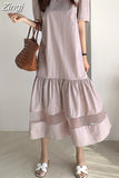 Korea Summer Women Lace Black Dress Woman Pullover Pleated Ruffes Dress Fashion Ladies Womens Casual Office Long