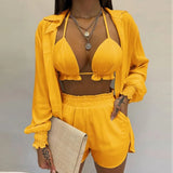 New Sexy Women's Pure Color Shorts Fashion Three-Piece