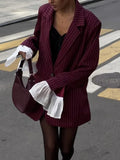 Style Splicing Free Hot Treatment Striped Small Blazer Female High-End