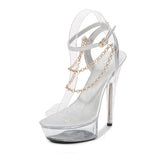 Zingj 34-43 Sexy Super High Heels 13CM15CM Thin Heel Waterproof Table Sandal Clear Crystal