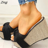 Gift Feet Chain Slip On Leisure Platform Summer Sandals 2023 Wedges High Heels Women Shoes Woman Mules Flip