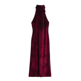 New Hanging Neck Silk Silk Texture Feel Bare Back Dress