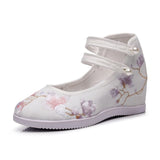 Zingj Heels, Hanfu Shoes Single Shoes Double Plate Buckle Round Head Six Cm Embroidered Cloth Shoes Women's