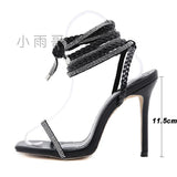 Fine Heel Tie Sandals Women 2025 High Heels Women's Water Drill Fashion Shoes