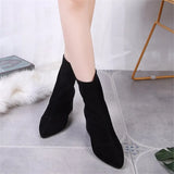 Belt Buckle High Heels Autumn And Winter Women's Black Warm Boots Women's Mid-Trough And Fashion