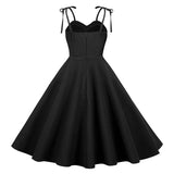 Women Summer Fashion Black Party Dress Solid Spaghetti Strap Sexy A-line Midi Sundress Robe Femme