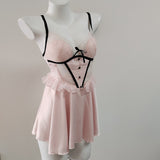 With Chest Cushion Pure Lust Wind Pajamas Female French Pure Lust Wind High-Grade Lace Perspective Thin Ice Ribbon Sling