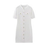 Women's New Fashion Collar Single Buckle Short Sleeves Thin Knit Mini