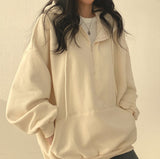 Solid Color Half Zip Up Oversized HoodieOutfit