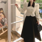 Vintage Midi Skirt Women Elegant Slim Korean Pleated Gothic Skirt 2021 Winter Office Lady Casual Retro High Street