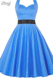 Retro White Polka Dot Dress Audrey Hepburn Vintage Halter Party Dress 50s 60s Pin Up Rockabilly Y2K Dress
