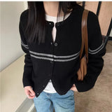 Striped Wool Knitted Cardigan Women's Autumn Coat 2025 New Spliced Sweater Jacket Bottom Shirt