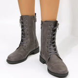 Size Female Boots 2025 Autumn And Winter New Flat Bottom Low Tice Front Zip In The Middle Of The Barrel Women's