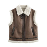 Women's Clothing 2025 Autumn And Winter New Fur One-Piece Velvet Splicing Vest