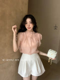Xixi 2025 Summer New Korean Version Of The Temperament Flowers Chiffon Short-Sleeved Shirt Women Top Women