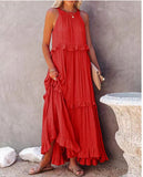 Summer New Holiday Wind Lotus Leaf Side Long Dress Swing Flowing Beach Dress