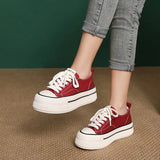 Spring And Summer New Thick-Bottomed Canvas Shoes Women's Round Head Casual Single Shoes Shallow Low Help Small White