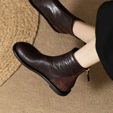 Design Retro Round Head Thin Boots Women Autumn And Winter New Flat Bottom Martin Boots Soft Commute Low And Short Boots