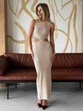 Temperament Fashion Sexy Women's Knitted Waist Collar Sleeveless Bag Hip Dress