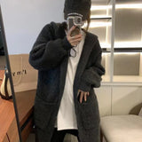 Korean Version Of The Long Lazy Outside The Hooded Sweater Coat Women's Autumn And Winter Large Pocket Loose Knitted Open