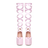Heel Lolita Pink Pink Pink Pink Sweet Strap Water Table Thick Heel Plus 47 Women's Singles