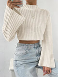 And Winter New Amazon Pure Color High Waist Short Horn Sleeve Half-High Collar Collar Sweater