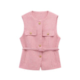 New With Belt Beads Texture Vest