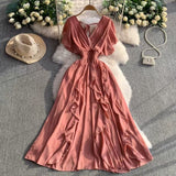 Niche Design Cross V Collar Small Flying Sleeves To Show Thin Chiffon Dress Super Fairy Leaves Side