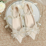 Women 2025 Summer New High-End Pointed Butterfly Wedding Shoes Water Drill Shallow Single Shoe