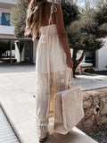 White Long Dress Women Spaghetti Strap Off Shoulder Dress Female Sexy Backless Dress Ladies Hollow Out Tassel Maxi
