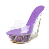 Zingj Korean Thick Platform Ultra High Heel Sandals High Transparent Special Crystal Shoe Waterproof Platform 15CM Wedge Wedge Women's
