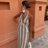 Women's Explosive V-Neck Crochet Sling Striped Back Dress Party Is