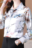 Women's Shirt Long Sleeve Blouse Fashion 2023 Spring New Womens Tops Basic Floral Shirts for Women OL Satin Female