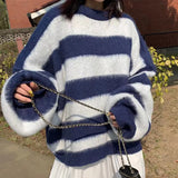Crew Neck Pullover Striped Knit SweaterOutfit