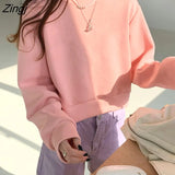 No Hat Hoodies Women Sweet Student Baggy Ulzzang Female Harajuku Streetwear All-match Vintage Elegant Cropped Cozy