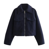 Spring/Autumn Festival New Women's Collar Large Pocket Zipper Short Long-Sleeved Jacket