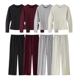 2025 Women's New Fashion Casual Suit Long Sleeve Top Casual Trousers Two