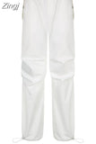 Y2K Streetwear Drawstring Cargo Parachute Pants Hippie Harajuku Loose Draped Low Waist Tech Sporty Trousers