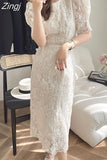 Embroidered Lace Dress Women Elegant Long Womens Dresses Slim Korean Puffe Sleeve Woman Dress2023 New