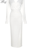 Elegant Solid Maxi Dress for Women Fashion Long Sleeves V-Neck High Side Slit Slim Dress Casual Streetwear Mujer