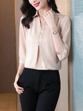 Women Shirts V-Neck Button Three-quarter Sleeve Blouses for Women 2023 Fashion Womens Tops Solid Basic OL Blue Ladies
