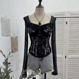 Shot With Chest Pad Hottie Letter-Print Lace Splicing Mesh T-Shirt T-Shirt