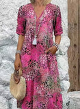 Fashion New Printed Lace V-Neck Short-Sleeved