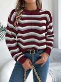 Autumn And Winter Casual Hollow Striped Lantern Long-Sleeved Jacket Sweater Women's