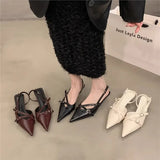 Women 2025 Spring And Summer New Retro Pointed Finger-Point Fine Heel Belt Buckle Single Shoes With Skirt