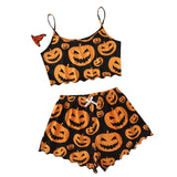 Funny Pumpkin Head Print Condole Top Sleeveless Home Clothes Pure Milk Silk Pajamas Girl