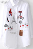 New White Shirt Casual Button Up Turn Down Collar Female Blouse Long Sleeve Cotton Blouse Embroidery Blouse Lady 5083